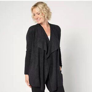 NWT Barefoot Dreams Black CozyChic Lite Ribbed Island Wrap Cardigan Sweater S/M
